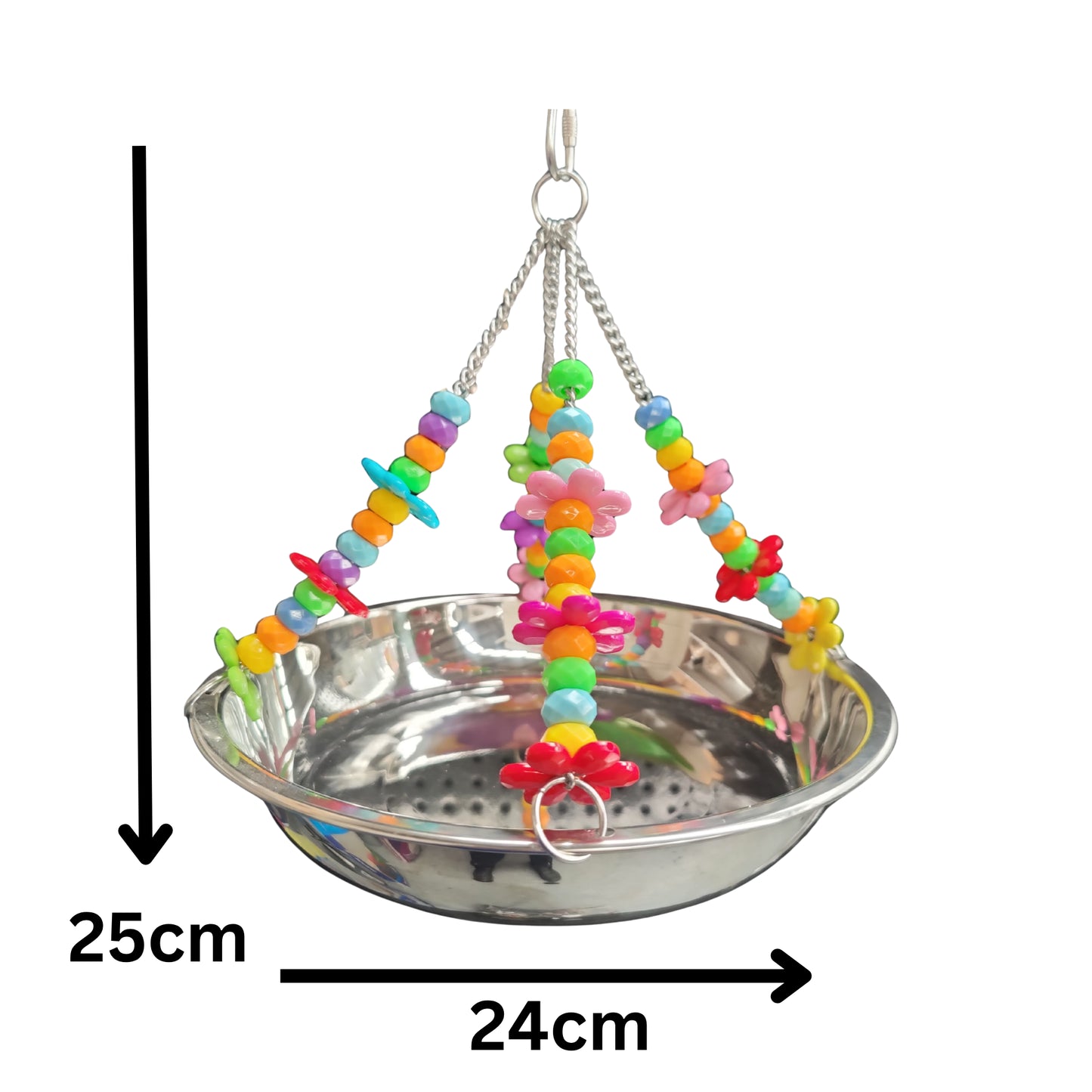 measurements of the stainless steel hanging bowl bird toy