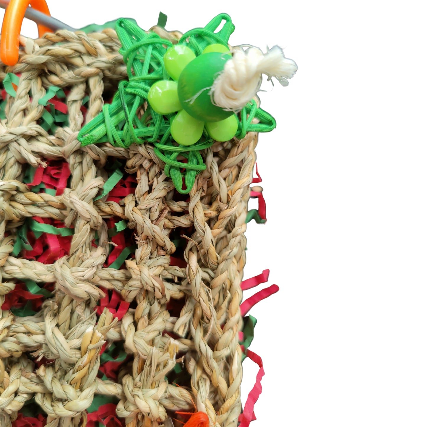close up of the star pouch bird toy