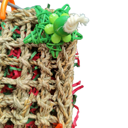 close up of the star pouch bird toy