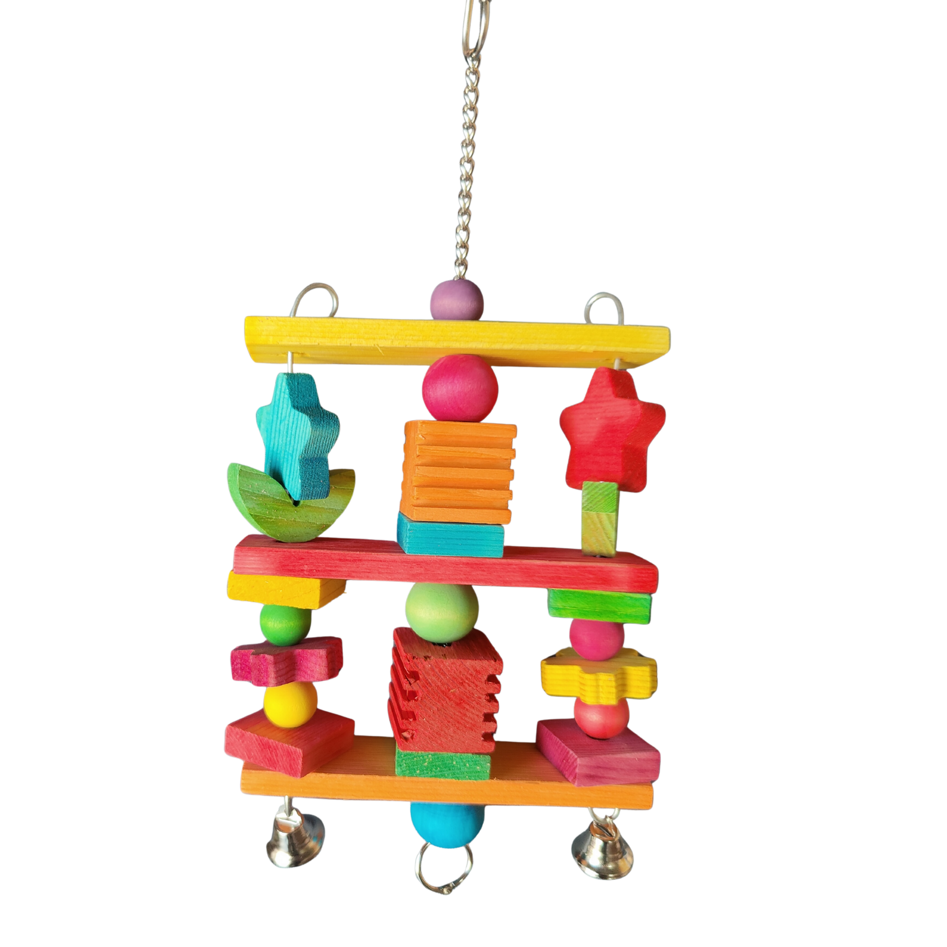 coloured wood star and leaves  bird toy