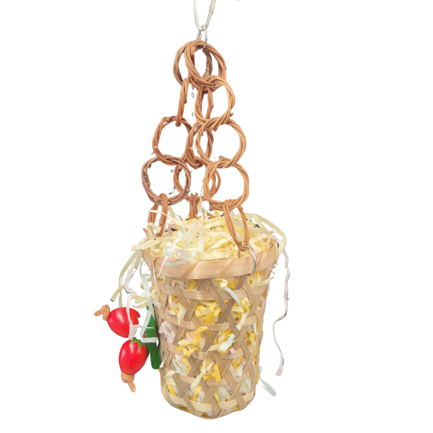 hanging basket bird toy with strawberry