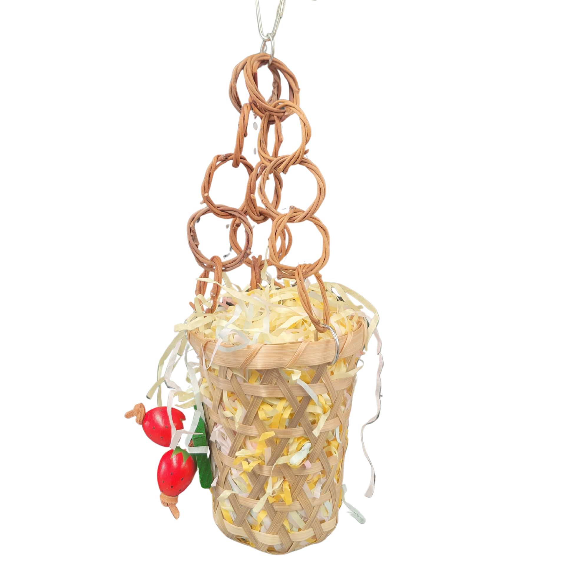 hanging basket bird toy with strawberry