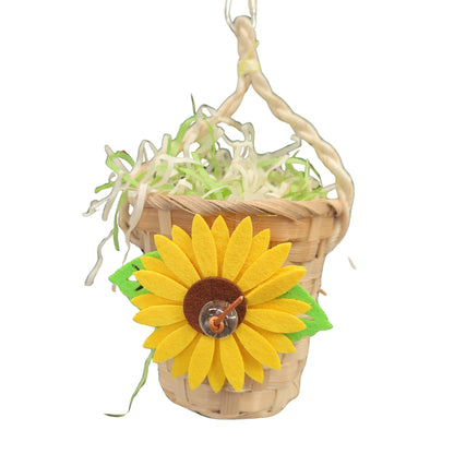 Hanging sunflower pot with shred paper bird toy