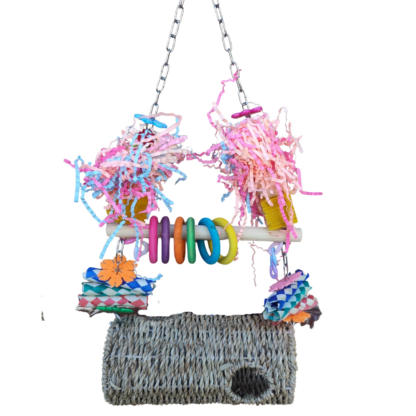 bird toy made with Sea grass tunnel with swing above it