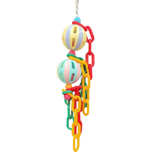 Two Plastic Balls with Plastic Chains Bird Toy