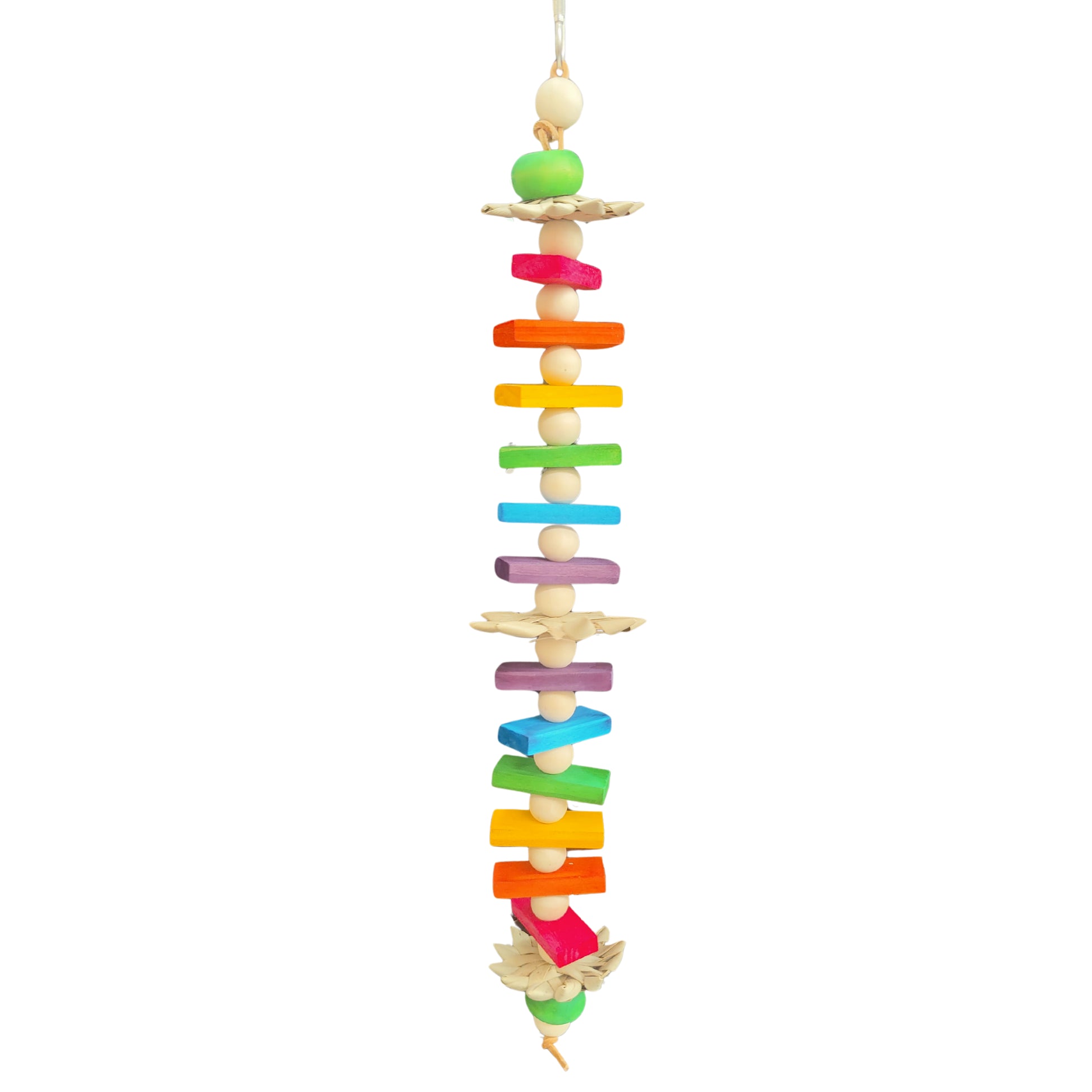 wood slats and wood balls make this tall bird toy