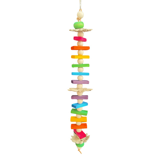 wood slats and wood balls make this tall bird toy