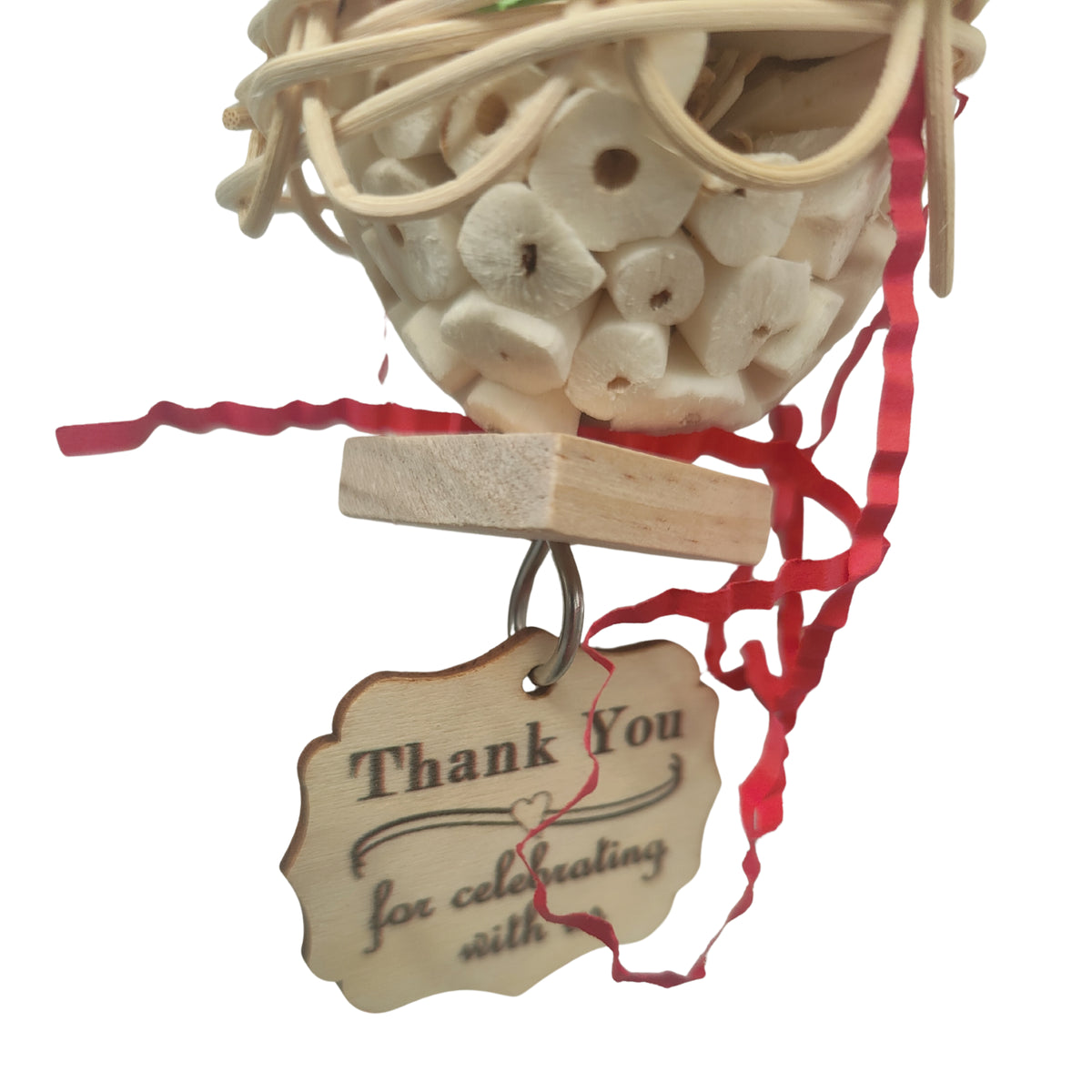 close up of the thank you cone bird toy