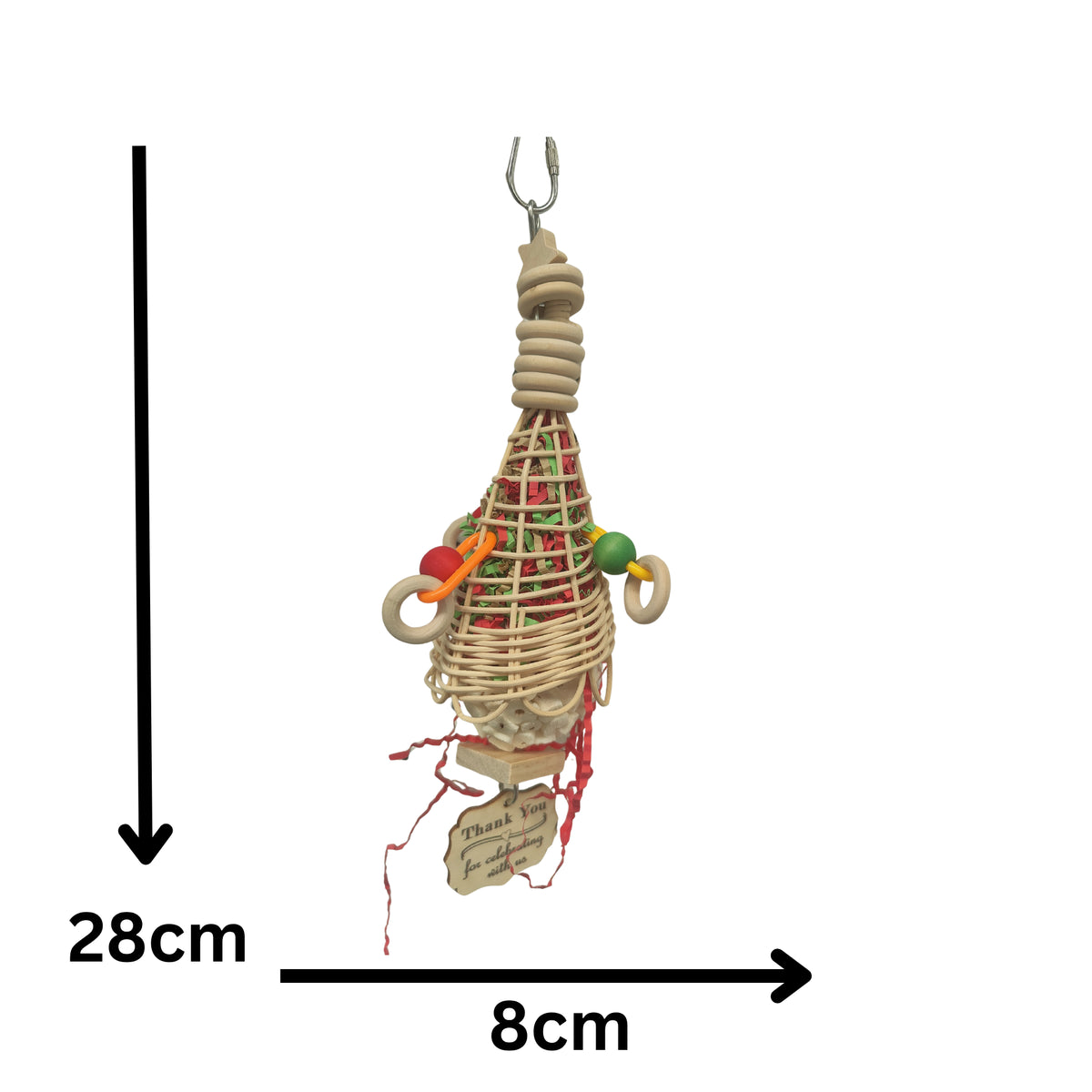 measurements of the thank you cone bird toy
