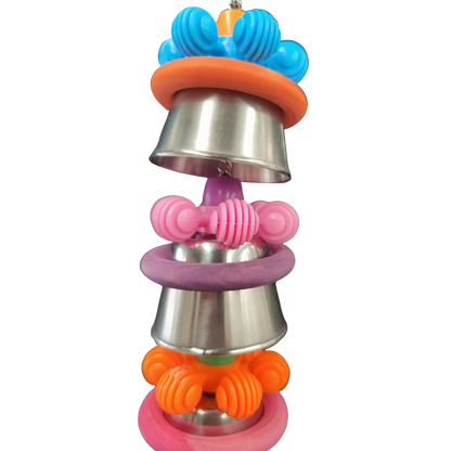 close up picture of the three stainless steel upside down cups