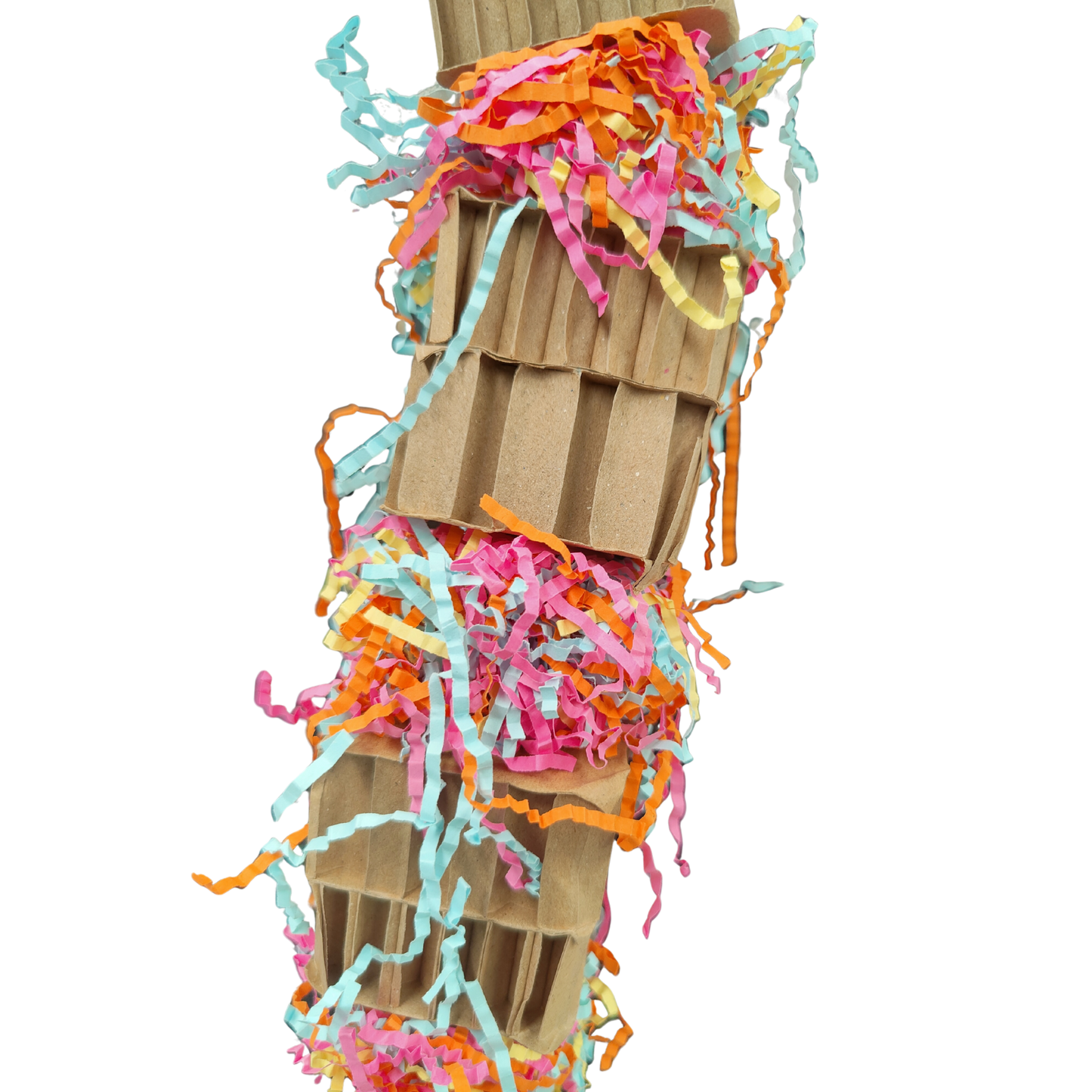 close up of the tripple cardboard tower shredable bird toy