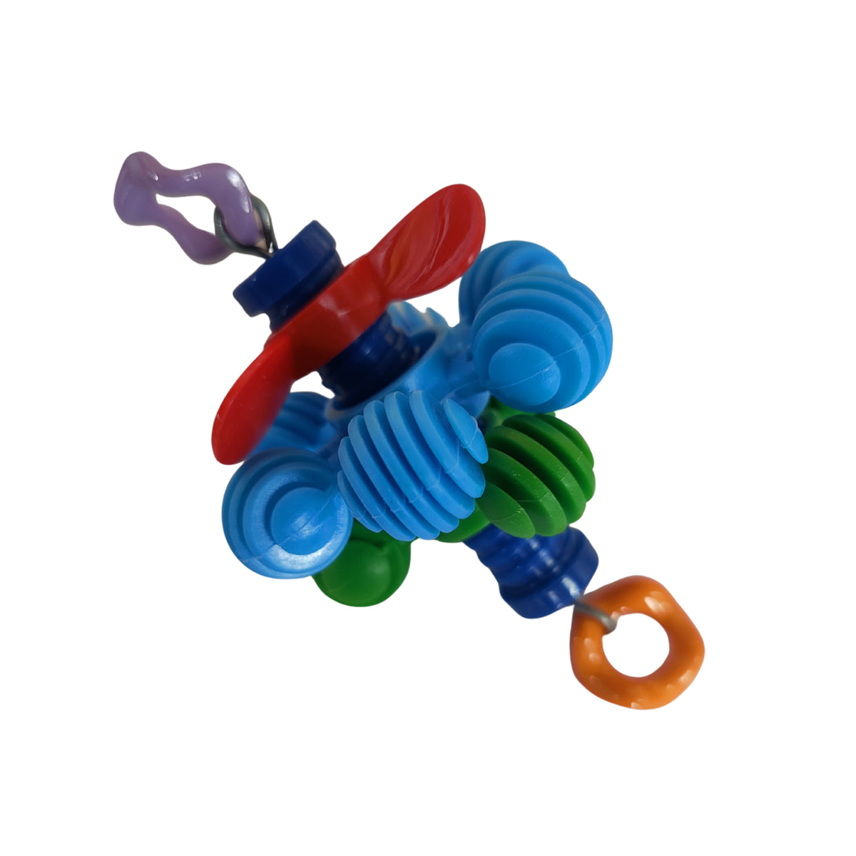 bird foot toy with 3 spinners and wiggle rings