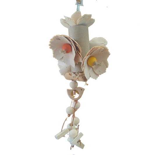 natural bird toy tube with wood roses