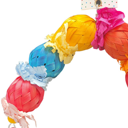 close up waffle paper balls bird toy