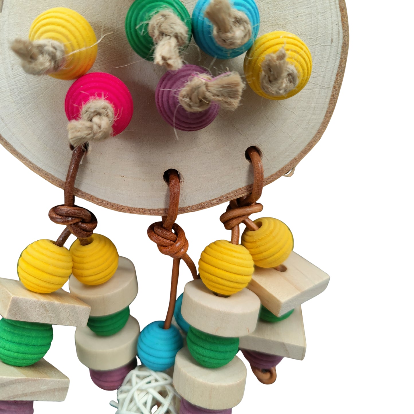 close up wood balls bird toy