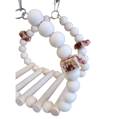 close up of the wood bridge swing