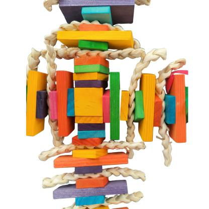 close up of the wood cross bird toy