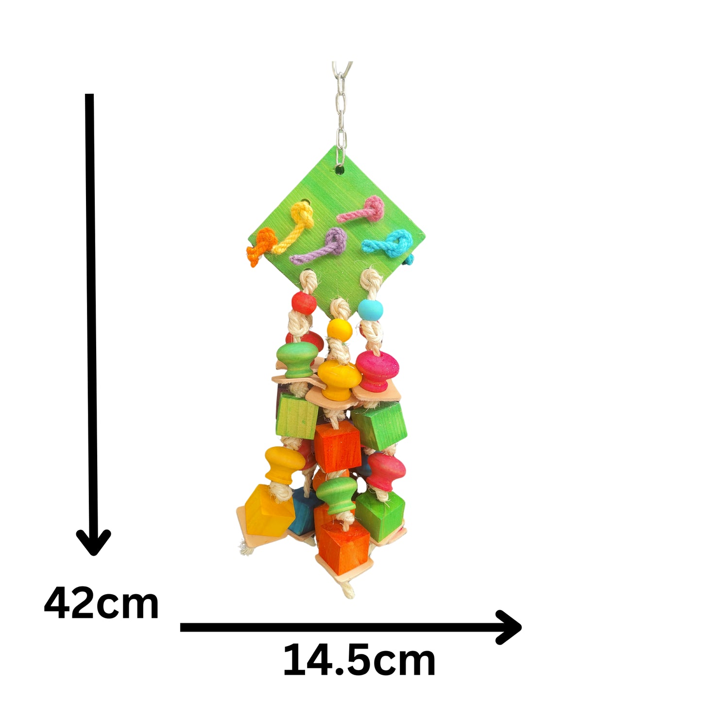 measurements of the wood diamond dangle bird toy