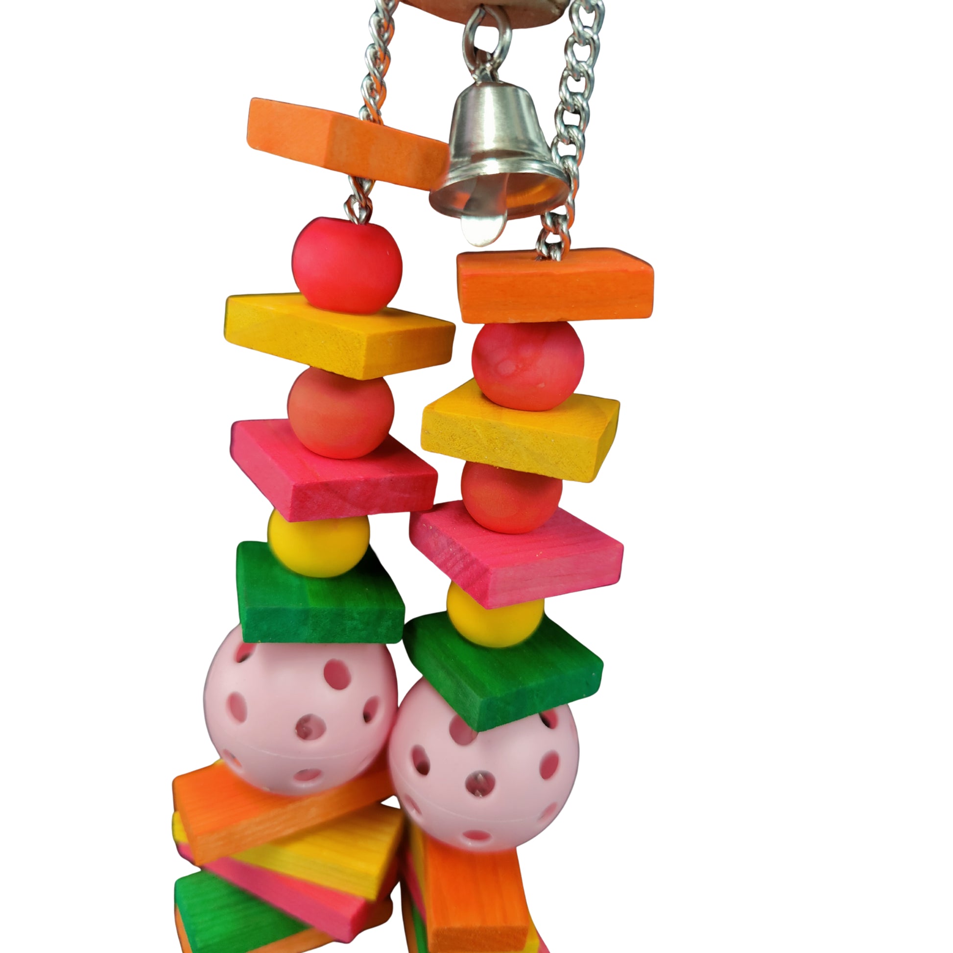 close up of the wood hanger bird toy