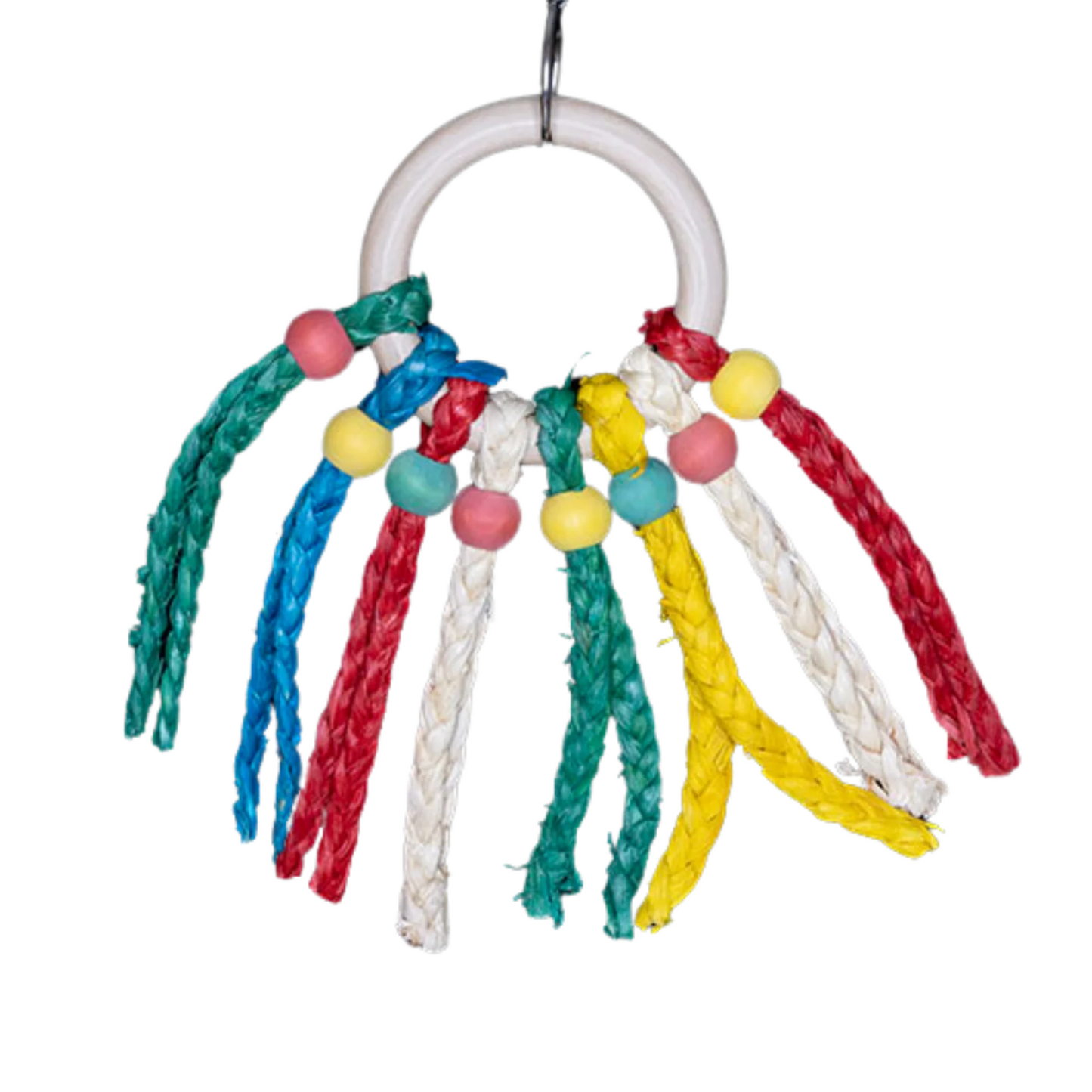 Wood Rings with Coloured Strands Bird Toy