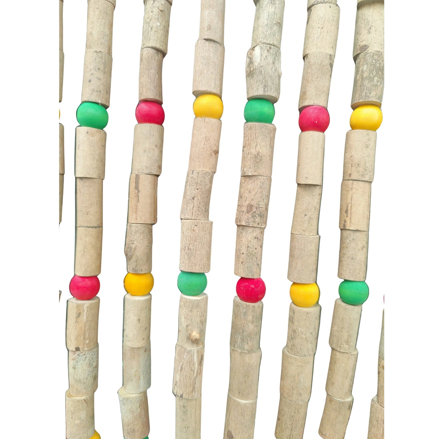 close up wooded curtain bird toy