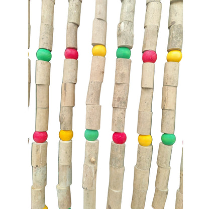 close up wooded curtain bird toy