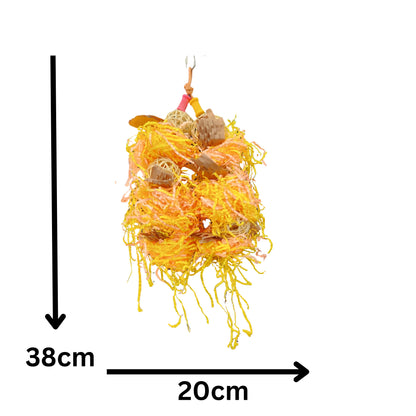 measurements yellow shaggy bird toy